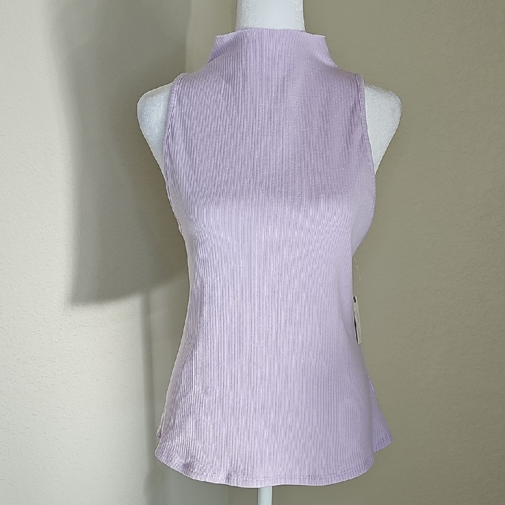 NWT Maeve by Anthropologie Mock Neck Ribbed Sleeveless Tank Top Lavender Sz L